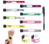 CEJAS 8 Pieces Safety Wristbands Children ID Bracelets with Marker Pen Anti Lost Security ID Reusable Waterproof and Do Not Fade for Boys Girls