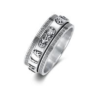CEKAMA Feng Shui Pixiu Mantra Ring S952 Sterling Silver Attracting Wealth Amulet Lucky Protection Wealth Ring Buddhist Jewelry Feng Shui Ring for Men Women, 9, No Gemstone