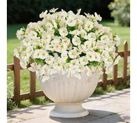 Cekene 16 Pcs Artificial Flowers Outdoor White UV-Resistant Fake Flowers Morning Glory with Stems Realistic Faux Plants for Outside Indoor Home Decor Planters Yard Patio Window DIY Wedding Bouquets