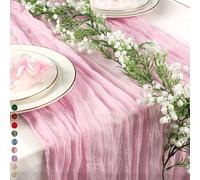 Cekene 1PC Cheesecloth Table Runner Pink 90x400cm Gauze Fabric Table Runner Long Rustic Sheer Tablecloth Runner Washable Table Cloth Decoration for Wedding Holiday Party Baby Bridal Shower Arch