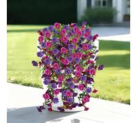 Cekene 2 Pack Artificial Plants Outdoor Hanging Artificial Flowers Morning Glory UV Resistant Plastic Fake Flower Plant for Indoor Home Decor Wall Shelf Table Hanging Baskets Planter Patio(purple)