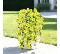 Cekene 2 Pack Artificial Plants Outdoor Hanging Artificial Flowers Morning Glory UV Resistant Plastic Fake Flower Plant for Indoor Home Decor Wall Shelf Table Hanging Baskets Planter Patio(yellow)