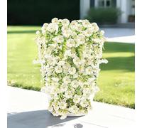 Cekene 2 Pcs Hanging Artificial Flowers Artificial Plants Outdoor Morning Glory UV Resistant Plastic Fake Flower Plant for Indoor Home Decor Wall Shelf Table Hanging Baskets Planter Patio（white）