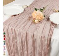 Cekene Cheesecloth Table Runner 90x400cm Rustic Gauze Fabric Tablecloth Sheer Boho Wedding Table Cover Cheese Cloth Table Decoration for Holiday Party Baby Bridal Shower Birthday Arch (Dusty Pink)