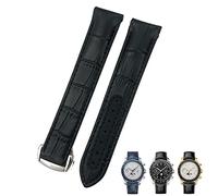 CEKGDB 19mm 20mm 21mm Curved Leather Cowhide Watch Band Fit for Omega Speedmaster Seamaster 300 AT150 Sxwatch Watch Strap(Black black line 1-01,21mm)