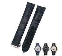 CEKGDB 19mm 20mm 21mm Curved Leather Cowhide Watch Band Fit for Omega Speedmaster Seamaster 300 AT150 Sxwatch Watch Strap(Blue blue line 1,20mm)