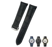 CEKGDB 19mm 20mm 21mm Curved Leather Cowhide Watch Band Fit for Omega Speedmaster Seamaster 300 AT150 Sxwatch Watch Strap(Black white line 1,19mm)