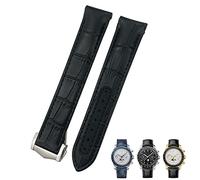 CEKGDB 19mm 20mm 21mm Curved Leather Cowhide Watch Band Fit for Omega Speedmaster Seamaster 300 AT150 Sxwatch Watch Strap(Black black line,21mm)