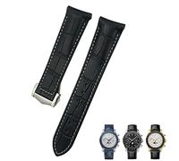 CEKGDB 19mm 20mm 21mm Curved Leather Cowhide Watch Band Fit for Omega Speedmaster Seamaster 300 AT150 Sxwatch Watch Strap(Black white line,19mm)