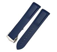 CEKGDB 19mm Curved Rubber Watchband Fit For Omega Speedmaster Moonwatch Seamaster 300 AT150 Strap(Blue,Golden Buckle)