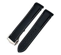 CEKGDB 19mm Curved Rubber Watchband Fit For Omega Speedmaster Moonwatch Seamaster 300 AT150 Strap(Black White,Silver Buckle)