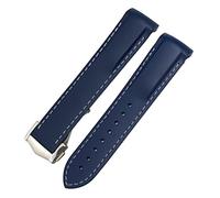 CEKGDB 19mm Curved Rubber Watchband Fit For Omega Speedmaster Moonwatch Seamaster 300 AT150 Strap(Blue White,Black Buckle)