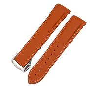 CEKGDB 19mm Curved Rubber Watchband Fit For Omega Speedmaster Moonwatch Seamaster 300 AT150 Strap(Orange White,Rose Buckle)