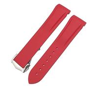 CEKGDB 19mm Curved Rubber Watchband Fit For Omega Speedmaster Moonwatch Seamaster 300 AT150 Strap(Red,Black Buckle)