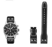 CEKGDB 20 21 22mm Genuine Leather Rivets Watchband Fit For IWC Big Pilot Spitfire Brown Black Blue Cowhide Watch Strap(Black no buckle,21mm)