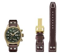 CEKGDB 20 21 22mm Genuine Leather Rivets Watchband Fit For IWC Big Pilot Spitfire Brown Black Blue Cowhide Watch Strap(Brown gold buckle,21mm)