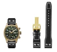 CEKGDB 20 21 22mm Genuine Leather Rivets Watchband Fit For IWC Big Pilot Spitfire Brown Black Blue Cowhide Watch Strap(Black gold buckle,21mm)