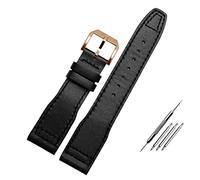CEKGDB 20mm 21mm Brown Black Men Watchband For IWC Pilot Mark XVIII IW327004 IW377714 Watch Strap Calf Genuine Leather Bracelet(Black line Rose Gold,21mm)