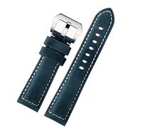 CEKGDB 20mm 22mm 24mm 26mm Genuine Leather Retro man Watch Band for Panerai PAM111 441 cowhide Watchband Wrist Strap(Blue silver,24mm)