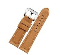 CEKGDB 20mm 22mm 24mm 26mm Genuine Leather Retro man Watch Band for Panerai PAM111 441 cowhide Watchband Wrist Strap(Light brown silver,24mm)