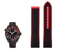 CEKGDB 20mm 22mm Nylon Rubber Watchband For Omega SEAMASTER PLANET OCEAN Men Deployant Clasp Strap Watch Accessorie Silicone Watch(Black red,20mm)