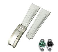 CEKGDB 20mm Curved End Watchbands Leather Strap Fit for Rolex 116610 Submariner Oyster GMT Daytona Slide Lock Buckle Cowhide Bracelets(Whtie,20mm-Rose Buckle)