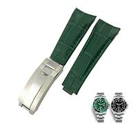 CEKGDB 20mm Curved End Watchbands Leather Strap Fit for Rolex 116610 Submariner Oyster GMT Daytona Slide Lock Buckle Cowhide Bracelets(Green,20mm-Silver Buckle)