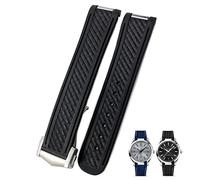 CEKGDB 20mm Curved Rubber Watch Strap Fit For Omega AT150 Aqua Terra Seamaster 300 Steel Deployment Buckle Watchband(Black black line,Silver buckle)