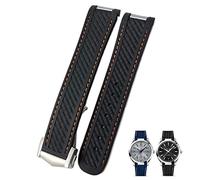 CEKGDB 20mm Curved Rubber Watch Strap Fit For Omega AT150 Aqua Terra Seamaster 300 Steel Deployment Buckle Watchband(Black orange line,Gold buckle)