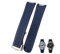 CEKGDB 20mm Curved Rubber Watch Strap Fit For Omega AT150 Aqua Terra Seamaster 300 Steel Deployment Buckle Watchband(Dark blue white line,Black buckle)