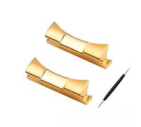 CEKGDB 20mm Solid Curved Steel Head Grain End Link Just For Rolex Watchband Rubber Leather Band Strap Seamless Connection(Gold)