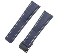 CEKGDB 22mm 24mm Genuine Leather Black Brown Watchband For Breitling Men Watch Strap Deployment Clasp(Blue,22mm)