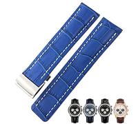 CEKGDB 22mm 24mm Top Italian Cowhide Genuine Real Leather Watch Band Fit For Breitling Strap Accessories NAVITIMER WORLD Avenger Superocean Watch Strap(Blue white line,22mm)