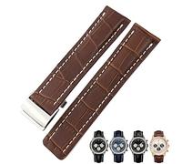 CEKGDB 22mm 24mm Top Italian Cowhide Genuine Real Leather Watch Band Fit For Breitling Strap Accessories NAVITIMER WORLD Avenger Superocean Watch Strap(Brown white line,24mm)