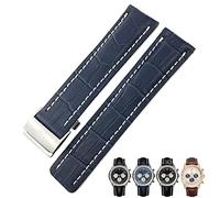 CEKGDB 22mm 24mm Top Italian Cowhide Genuine Real Leather Watch Band Fit For Breitling Strap Accessories NAVITIMER WORLD Avenger Superocean Watch Strap(Dark blue white line,22mm)