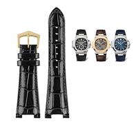CEKGDB 25X13mm notch Genuine Leather Watch Strap + connector For Patek Philippe Nautilus 5711 5726 5712g watchband wristband Bracelet(Black gold)