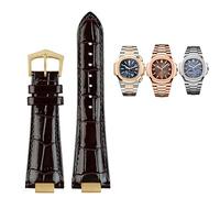 CEKGDB 25X13mm notch Genuine Leather Watch Strap + connector For Patek Philippe Nautilus 5711 5726 5712g watchband wristband Bracelet(Brown G)