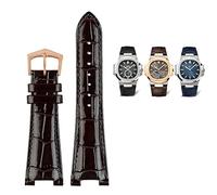 CEKGDB 25X13mm notch Genuine Leather Watch Strap + connector For Patek Philippe Nautilus 5711 5726 5712g watchband wristband Bracelet(Brown rosegold)