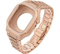 CEKGDB 44mm 45mm Luxury Stainless Steel Diamond Case Rubber Watch Band DIY Modification Kit，For Apple Watch 9 8 7 6 5 4 SE Series Watch Replacement Accessories