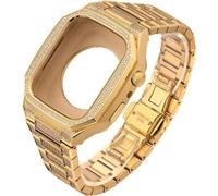 CEKGDB 44mm 45mm Luxury Stainless Steel Diamond Case Rubber Watch Band DIY Modification Kit，For Apple Watch 9 8 7 6 5 4 SE Series Watch Replacement Accessories