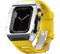 CEKGDB 44mm 45mm Stainless Steel Watch Case Rubber Watch Band，For Apple Watch 8 7 6 5 4 SE Series，Rm Shockproof Sports Band Case Mod Kit Replacement Accessories(L,44MM)