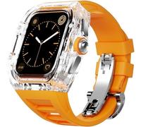 CEKGDB 44mm 45mm Transparent Watch Case Fluoroine Rubber Watch Band，For Apple Watch 8 7 6 5 4 SE Series，Rm Style Sports Band Case Modification Kit Replacement Accessories, E, 44mm