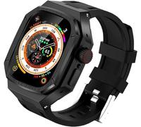 CEKGDB 49mm 45mm 44mm Alloy Watch Case Rubber Band，For Apple Watch Ultra 8 7 6 5 4 SE Series Replacement Accessories，Stainless Steel Case Fluororubber Strap Conversion Kit(Black,49mm)