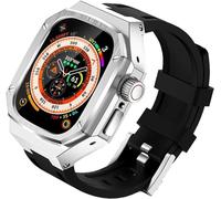 CEKGDB 49mm 45mm 44mm Alloy Watch Case Rubber Band，For Apple Watch Ultra 8 7 6 5 4 SE Series Replacement Accessories，Stainless Steel Case Fluororubber Strap Conversion Kit(Silver,49mm)