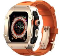 CEKGDB 49mm Luxury Stainless Steel Case Fluorine Rubber Band Mod Kit，For Apple Watch Ultra 8 2 49mm Accessories，Metal Crown Rubber Strap Stainless Steel Case Upgrade Kits(I)