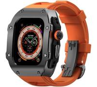 CEKGDB 49mm Luxury Stainless Steel Case Fluorine Rubber Band Mod Kit，For Apple Watch Ultra 8 2 49mm Accessories，Metal Crown Rubber Strap Stainless Steel Case Upgrade Kits(D)