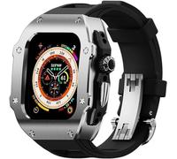 CEKGDB 49mm Luxury Stainless Steel Case Fluorine Rubber Band Mod Kit，For Apple Watch Ultra 8 2 49mm Accessories，Metal Crown Rubber Strap Stainless Steel Case Upgrade Kits(K)