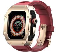 CEKGDB 49mm Luxury Stainless Steel Case Fluorine Rubber Band Mod Kit，For Apple Watch Ultra 8 2 49mm Accessories，Metal Crown Rubber Strap Stainless Steel Case Upgrade Kits(J)
