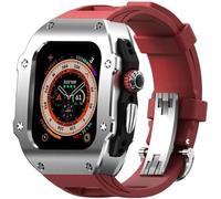 CEKGDB 49mm Luxury Stainless Steel Case Fluorine Rubber Band Mod Kit，For Apple Watch Ultra 8 2 49mm Accessories，Metal Crown Rubber Strap Stainless Steel Case Upgrade Kits(O)