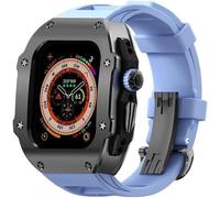 CEKGDB 49mm Luxury Stainless Steel Case Fluorine Rubber Band Mod Kit，For Apple Watch Ultra 8 2 49mm Accessories，Metal Crown Rubber Strap Stainless Steel Case Upgrade Kits(B)